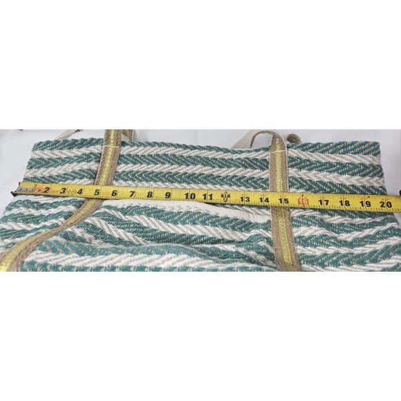 No Boundaries Women's Woven Beach Boho Tote Diaper Bag Mint Stripe Made In India - Picture 9 of 16